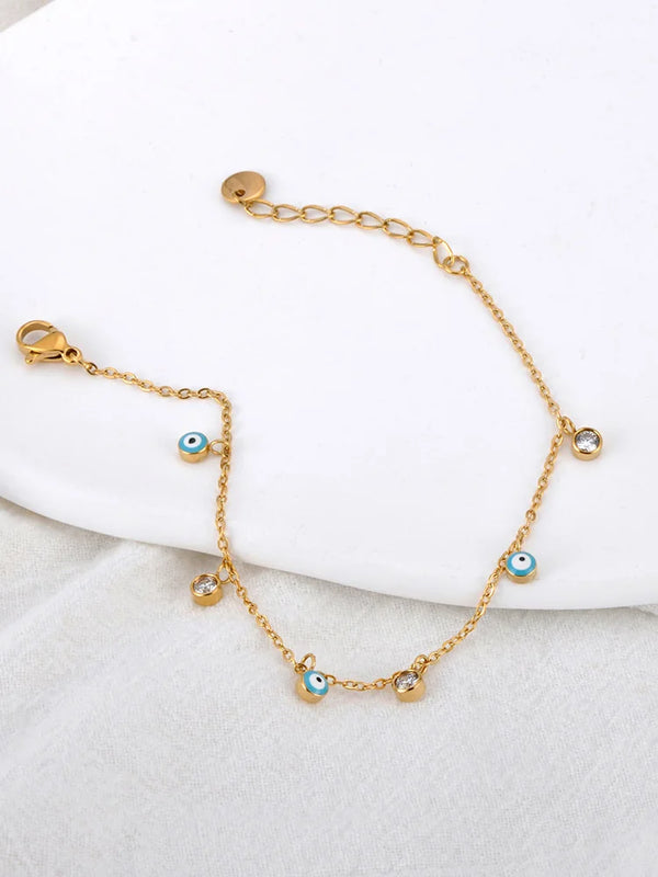 Lokaer Vintage Enamel Blue Eye Charm Bracelets for Women Stainless Steel Cubic Zirconia Chain Bracelet Waterproof Jewelry B24110
