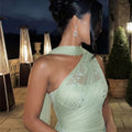 EGS Customized A-line Light Green Floral Embroidery Prom | SAMAG