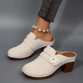 Women's Mules Round Toe Block Heel Suede-Look Shoes Casual Daily Slip-On Clogs Featuring Flower Applique Contrast Stitching 2026