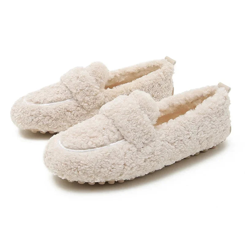 Lambwool Moccasins Femme Curly Sheep Fur Flats Woman Warm Plush Loafers Winter Cotton Shoes Women Furry Snow Boot