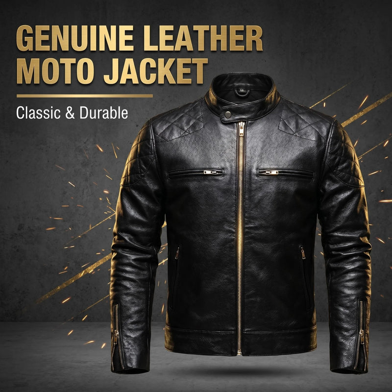Genuine Full Real Leather Jacket Men Short Slim Fit Stand Collar Motorcycle Leather Coat Autumn Winter Plus Size Casual Fashion