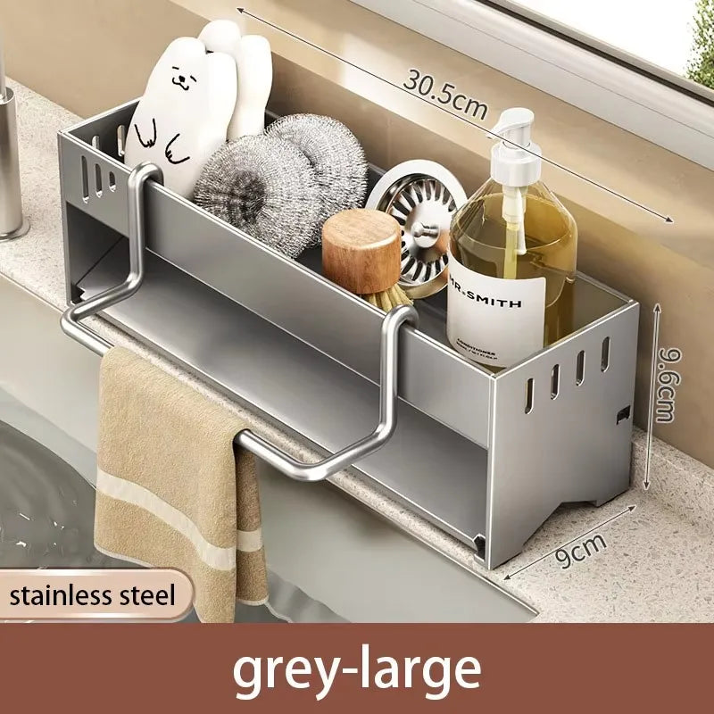 Kitchen Stainless Steel Sponge Rack Household Sink Rag Drain Shelf Multi-functional Scouring Pad Steel Ball Storage Rack