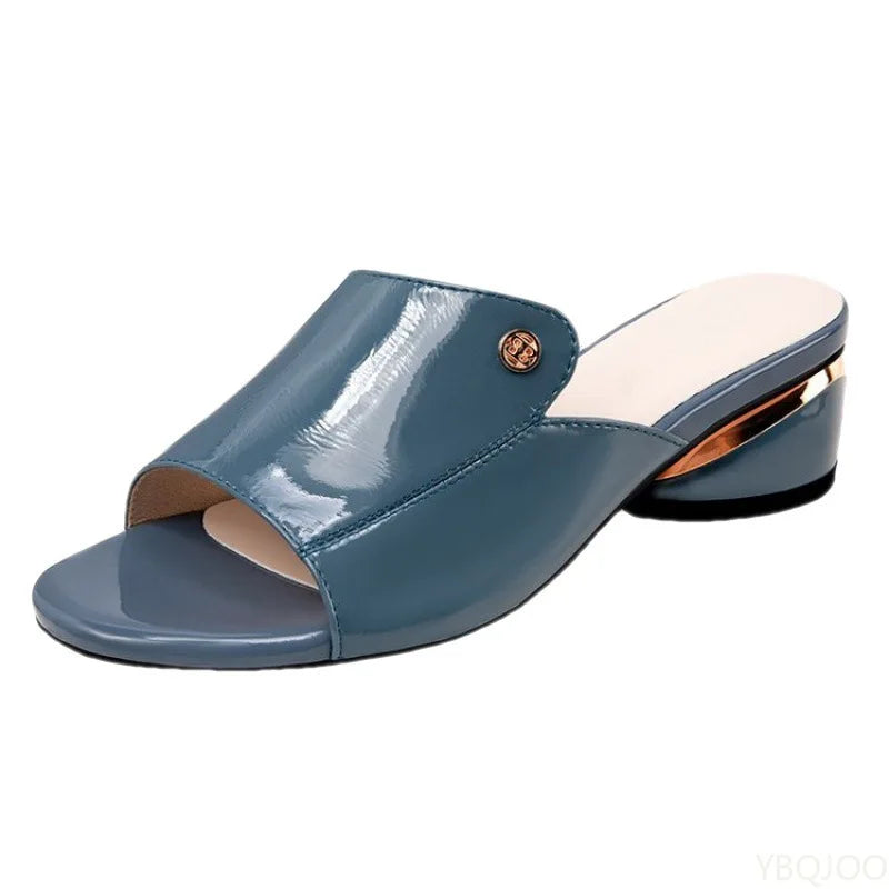 Luxury plus size Women's Slippers Summer new soft leather shoes Fashion fish mouth ladies Shoes Thick heel open toed slippers
