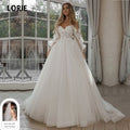 LORIE Glitter Wedding Dresses Puff Sleeve Appliques Lace | SAMAG