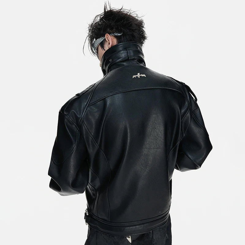 LUZHEN 2026 Stylish Stripe Original Patchwork Design Stand Neck Leather Jacket Men's Trendy High Quality Motorcycles Coat JY6331