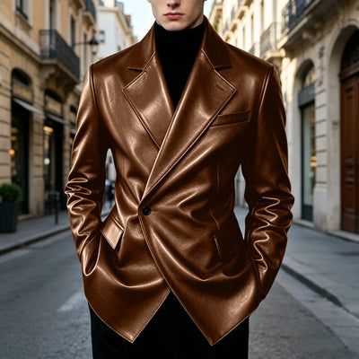 Men's Leather Blazer Slim Fit Faux Suit Jacket Formal | SAMAG