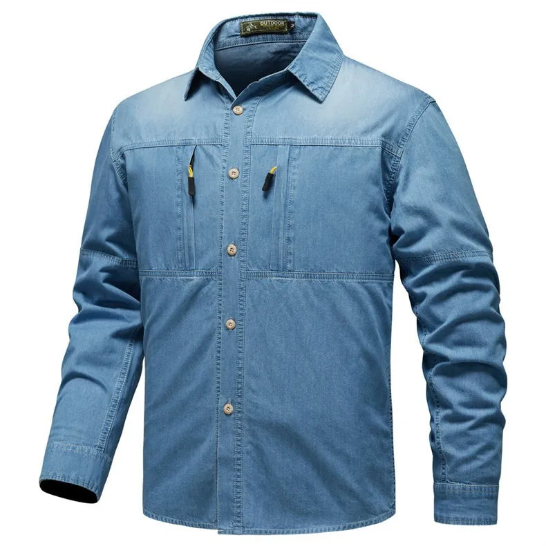 New Fashion Men Classic Light Blue Long Sleeves Denim | SAMAG