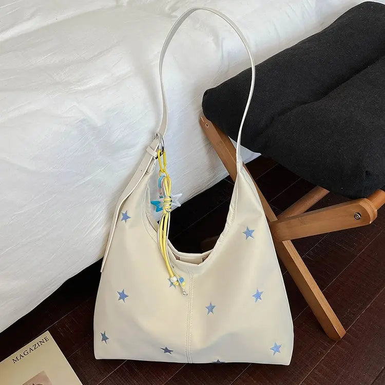 2026 New CEEKAY Star Embroidered Hobo Bag, Cute Shoulder Bag with Star Pendant, Large Capacity Tote for Women Handbag Tote Bag
