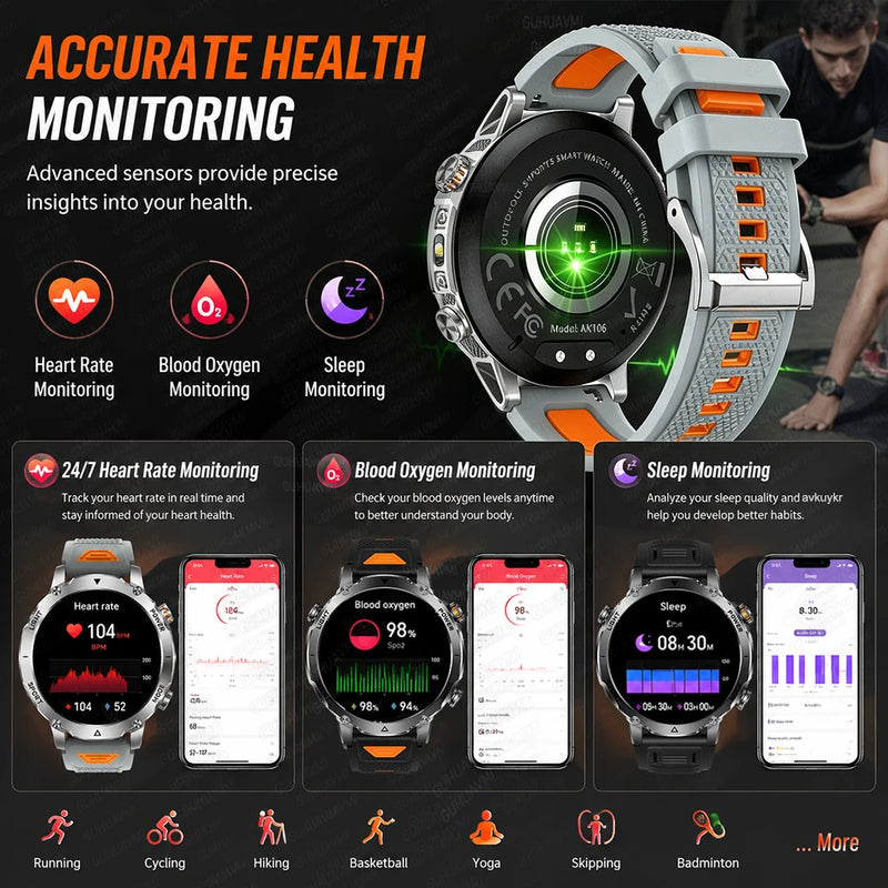 New 1400mAh Big Battery Smart Watch Men Outdoor GPS Flashlight IP68 Waterproof Bluetooth Call AMOLED Military Sports Smartwatch