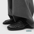 Square Toe Men's Black Genuine Leather Casual Loafers Slip-On Low Heel Streetwear Urban Outdoor Minimalist Fashion Work Shoes