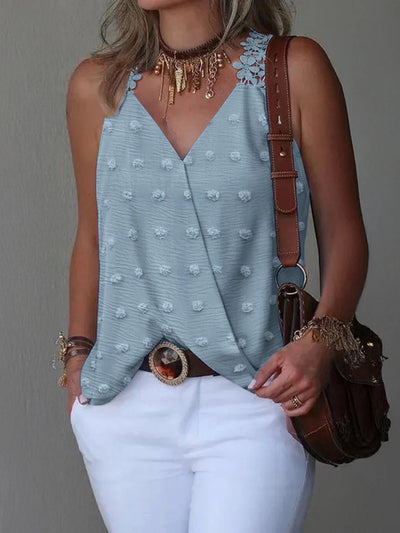 Women's V Neck Swiss Dot Camisole Tank Top Lace Trim | SAMAG