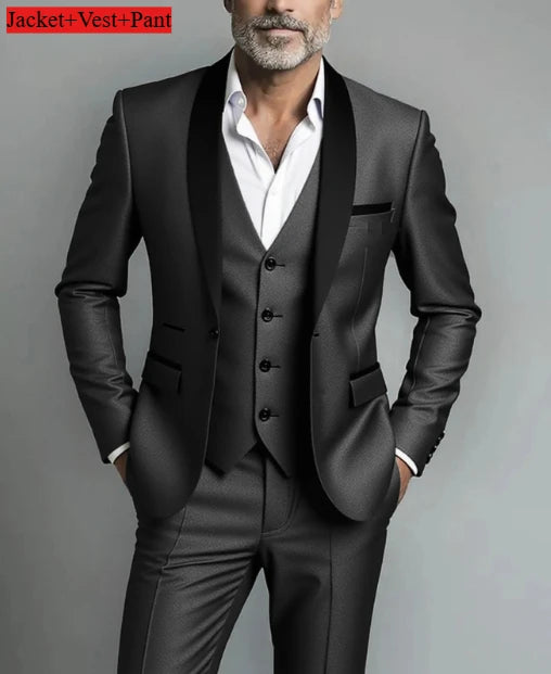Men Formal Slim Fit Tuxedo Prom Suit Male Groom Wedding Blazers High Quality Groomsman Luxury Dress Business Banquet Party Suit