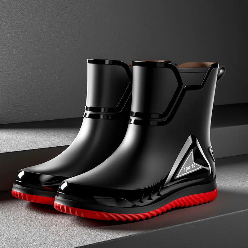 Rain Shoes Men's Medium Tube Non-slip Waterproof Shoes Outdoor Water Boots Thermal Short Tube Rubber Shoes Men