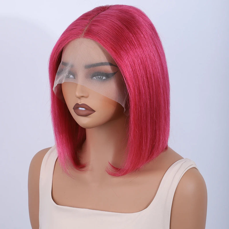 Burgundy Bob Wig 4C Hair Human Hair 13x5x1 Front Lace Straight Bob Wigs 99J Red Short Bob Wig Middle Part 100% Human Hair Wig