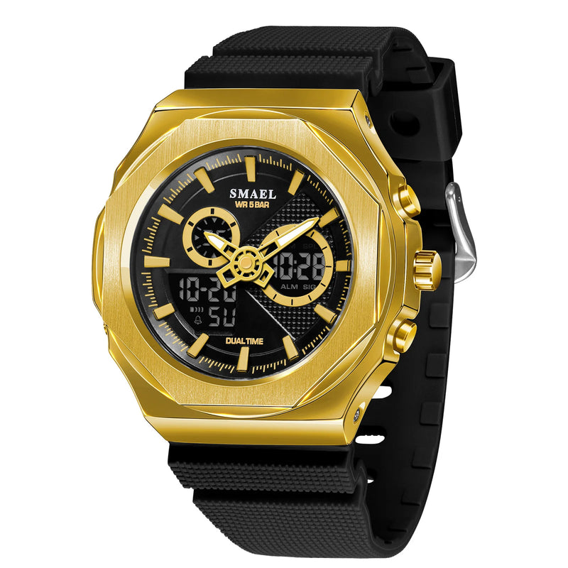 SMAEL Women Dual Display Waterproof Sport Quartz Watch LED Digital Analog Stopwatch Durable Daily Outdoor Casual Wristwatch