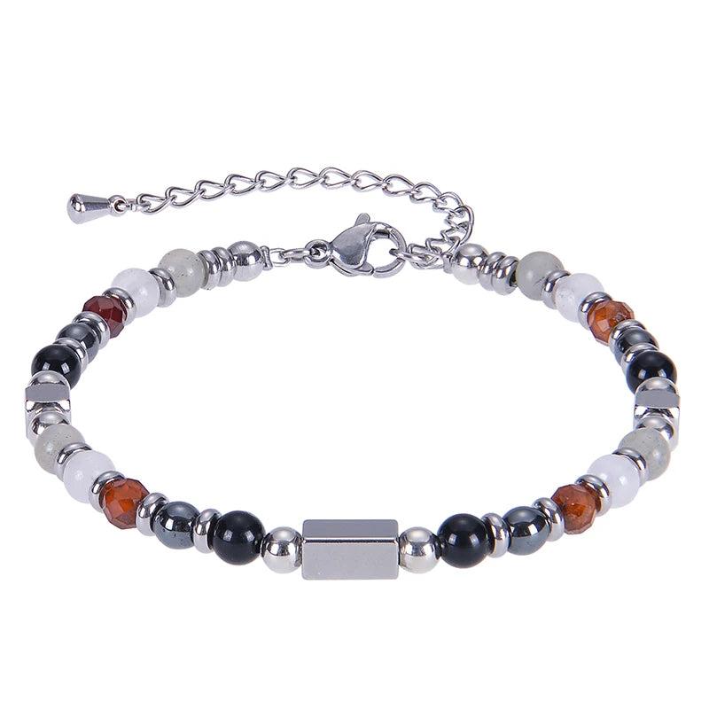 2026 Classic 6mm Tiger Eye Stone Hematite Beaded Bracelet Adjustable Stainless Steel Chain Bracelet for Men Women Jewelry Gifts