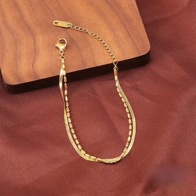 Minimalism Gold Color Stainless Steel Double - layer Snake Bone Bracelet and Anklets for Woman Korean Jewelry | SAMAG