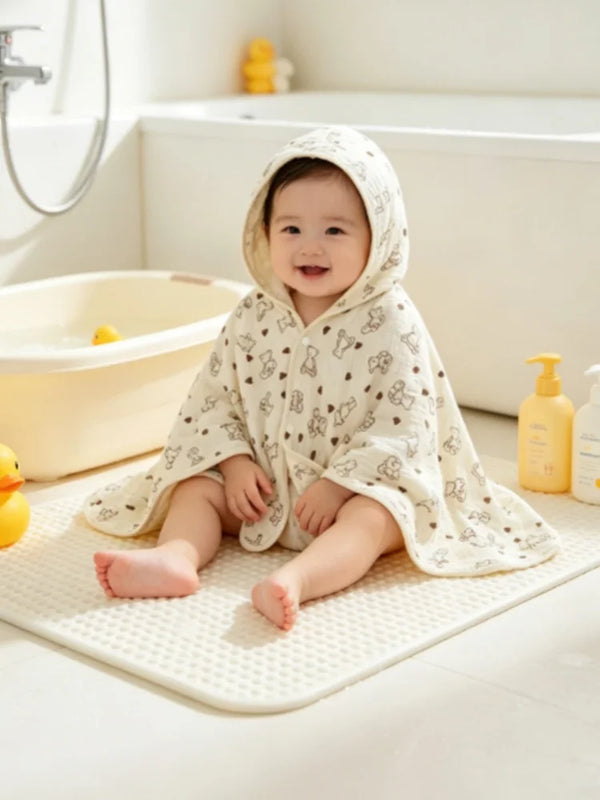 Baby gauze cape bath towel, soft and absorbent. Baby hooded cape, cartoon style bathrobe, children's bath towel.