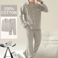 Men's 100% cotton long sleeved four season plus size men's sleepwear, teenage pure cotton home suit set for warmth