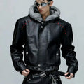 American Style Men's Padded Jackets PU Leather Faux Fur Fleece Thickened Solid Color Loose Male Hooded Warm Coats Tide