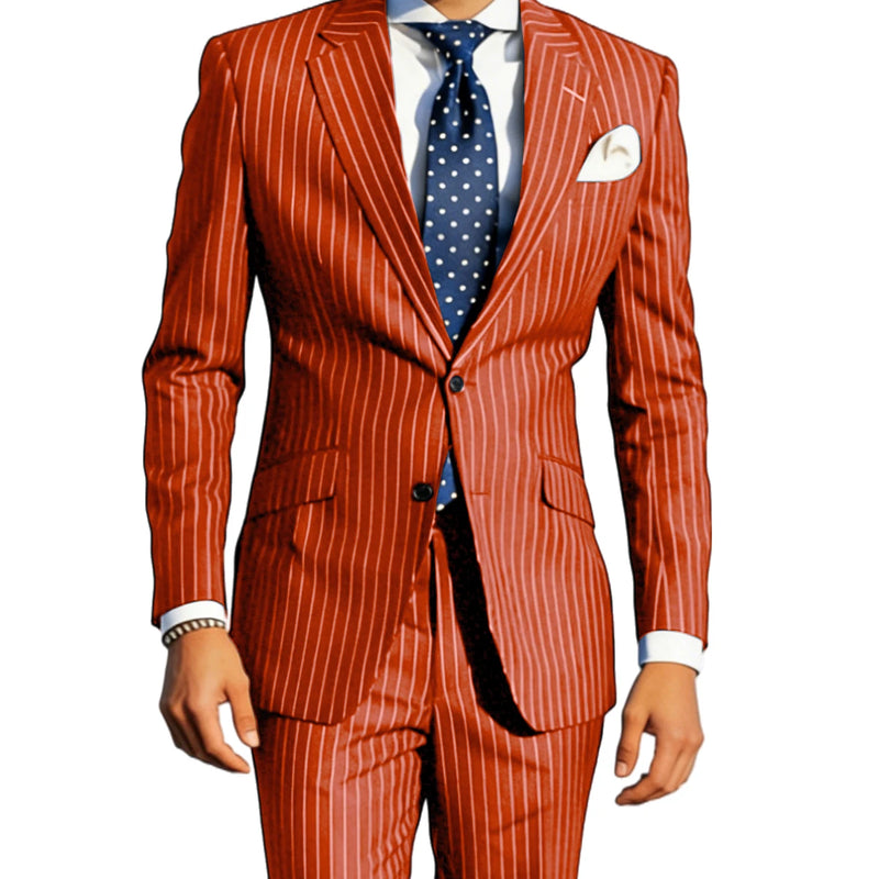 Men's Classic Stripe Suits 2 Piece ( Blazer+Pants ) Notch Lapel 2 Buttons Slim Fit Jacket & Trousers for Business Casual Wedding