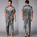 Ice Silk Robe Loose Nightwear Loungewear Male Casual Home Clothes Print Shirt&pants Summer Autumn New Bathrobe with Pocket