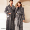 Large Size Flannel Men's Long Robe Kimono Gown Winter Thicken Sleepwear Loungewear Loose Coral Fleece Couple Pajama Home Clothes