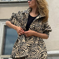 Women Zebra Print Two Piece Set Lapel Collar Elastic Waist Short Sleeve Coat Loose Shorts 2026 Spring Autumn Fashion Casual Suit