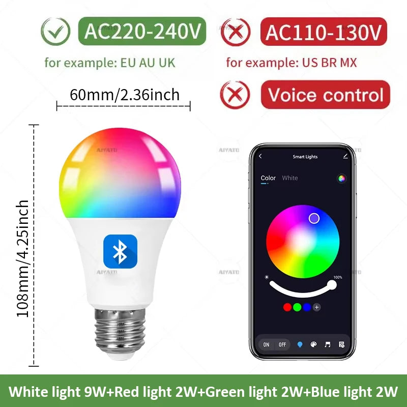 15W 18W E27 Tuya Bluetooth Smart Bulb lamps 110V 220V Led RGBCW Light APP Control Timing Smart Life APP Adjust Music Rhythm