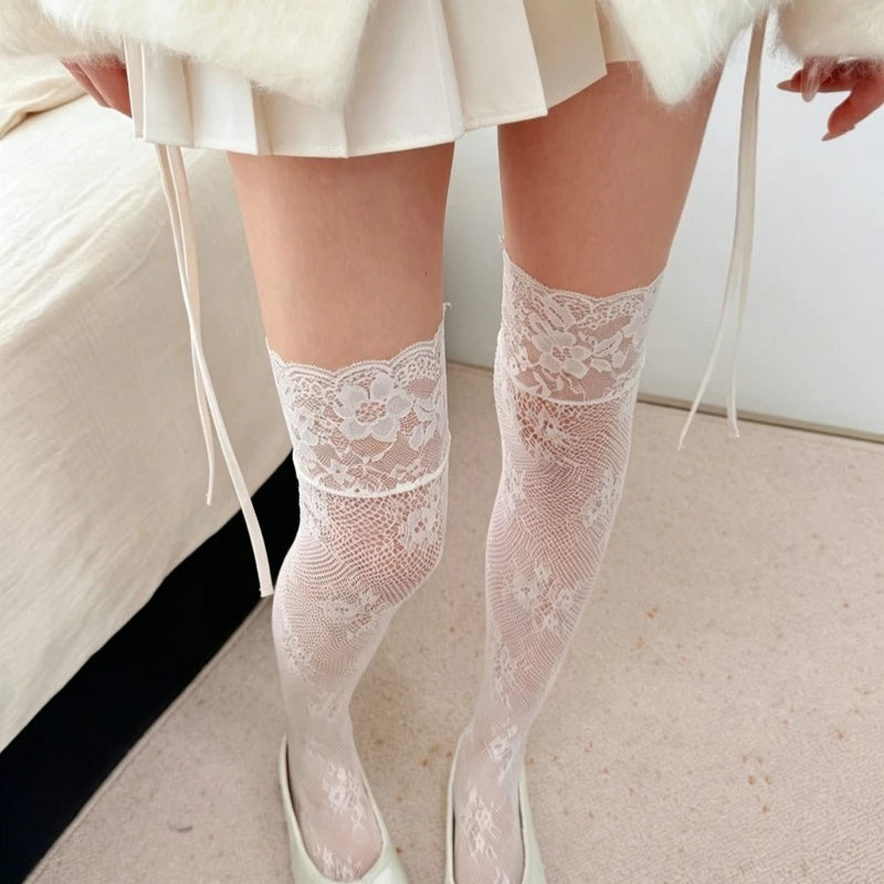 Japanese Sexy Sweet Lace Lace Stockings Retro Floral Kawaii Women's Knee High Fishing Net Socks Skirts Boots Accessories Socks