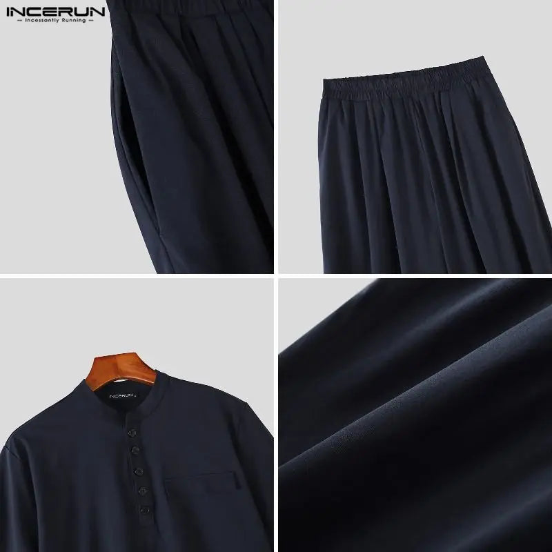 INCERUN Men's Sets Solid O - neck Short Sleeve T Shirt Pants Two Piece Streetwear Casual Fashion Matching - View 6 | SAMAG
