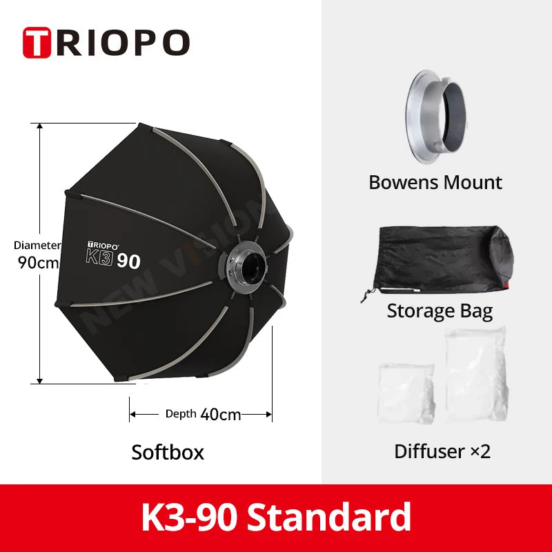 TRIOPO K3 Series 55cm 65cm 90cm 120cm Quick-Setup Octagon Softbox Bowens Mount for Godox Aputure Sokani Studio LED Video Light