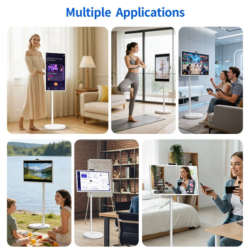 32 Inch Portable TV Rechargeable LCD Smart Display with Camera Wireless1080P Stand Mobile Tv Follow by Me Lcd Monitor on Wheels