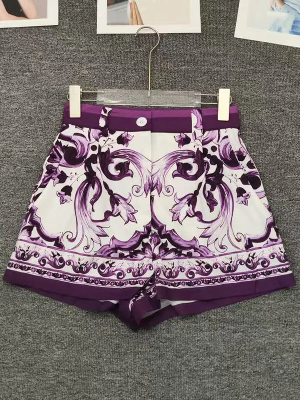 Designer retro geometric print sexy tube top suspender two-piece 2026 summer women's dress+straight short fashion suit