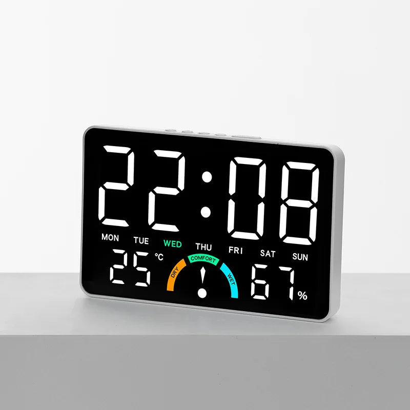 Digital Clock With Wide Screen Wall-mounted And Multi-function Desk Alarm Clock, With Date, Alarm, Thermometer, Hygrometer Clock