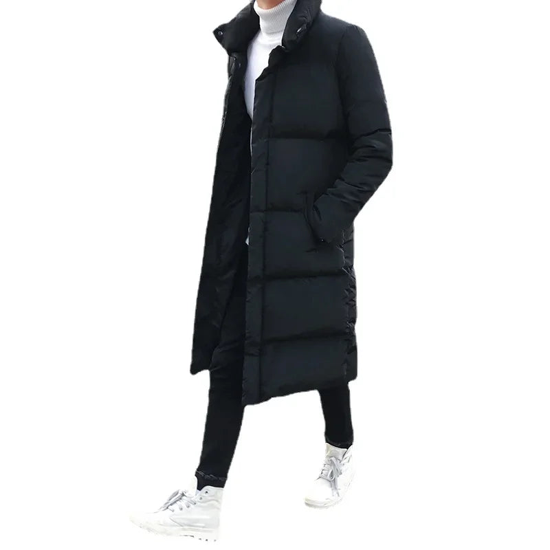 Korean Fashion Black Cotton Long Padded Parkas Coats Male 2025 Winter Casual Thicken Warm Puffer Jacket Men