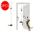 2 PCS Adjustable Hanging Cat Toy Interactive Mouse Toys Hanging Door Retractable Plaything Funny Kitten Scratch Rope Mouse Toy