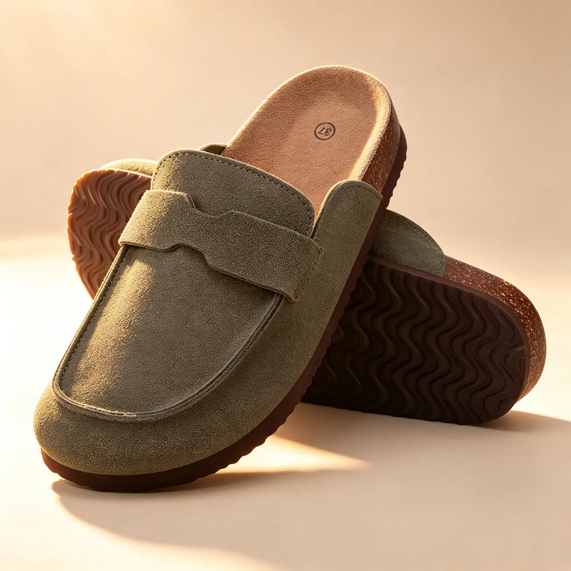 Litfun Women's Cow Suede Clogs Mens Genuine Mules Comfortable Cork Footbed Clogs Slippers Fashion Potato Shoes with Arch Support
