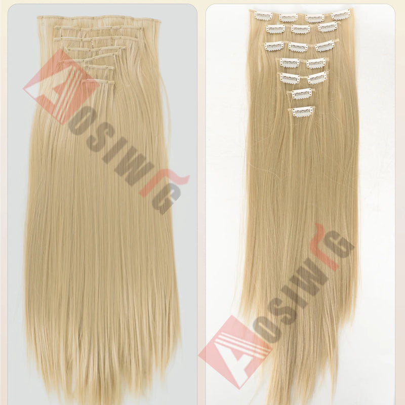 18-32Inch 16 Clips in Hair Extensions Long Straight Hairstyle Synthetic Blonde Black Hairpieces Heat Resistant False Hair Daily