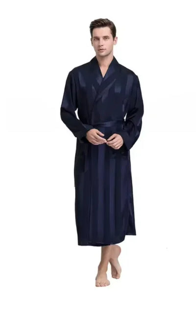 Plus Size 3XL 4XL 5XL Men Robe Sleepwear Navy Blue Stripe | SAMAG