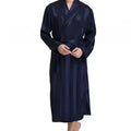 Plus Size 3XL 4XL 5XL Men Robe Sleepwear Navy Blue Stripe Kimono Bathrobe Gown with Pocket Summer Satin Home Clothes Lounge Wear