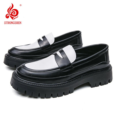STRONGSHEN Men Handmade Leather Shoes Platform Loafers | SAMAG