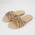 SHAJI Summer Women's Linen Slippers Home; Women's lightweight Indoor Non-Slip Shoes; Thick Sole Beach Slides; Bohemian Style