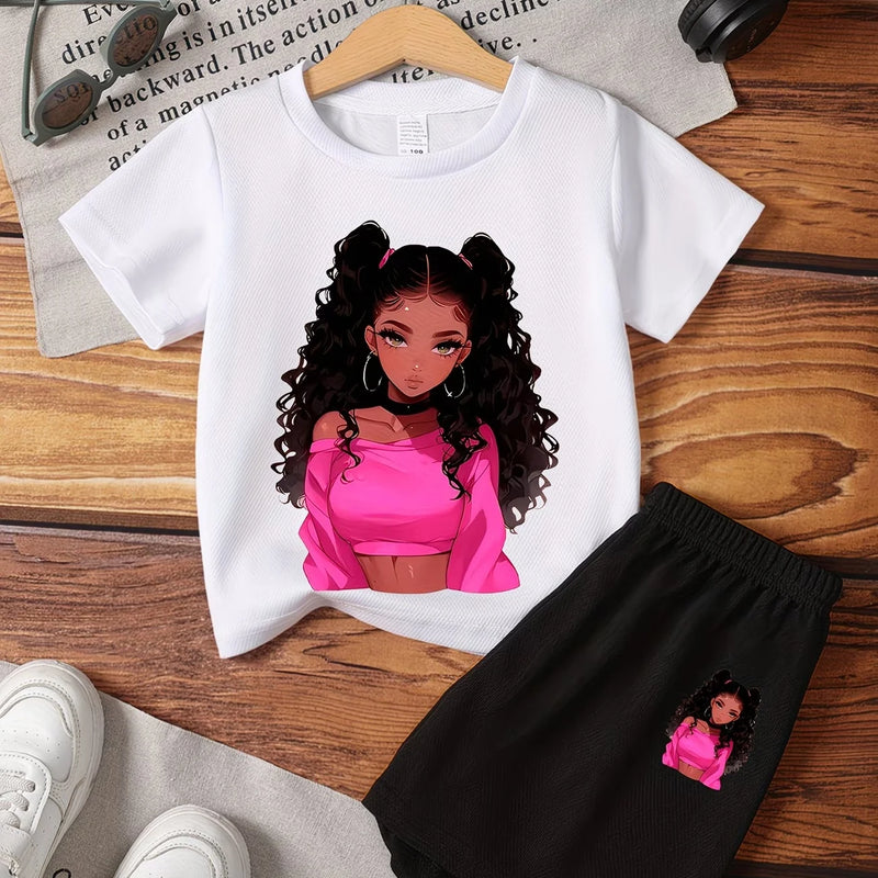 Kawaii Anime Print Kids Sport Suit Short Sleeve Tee - View 5 | SAMAG