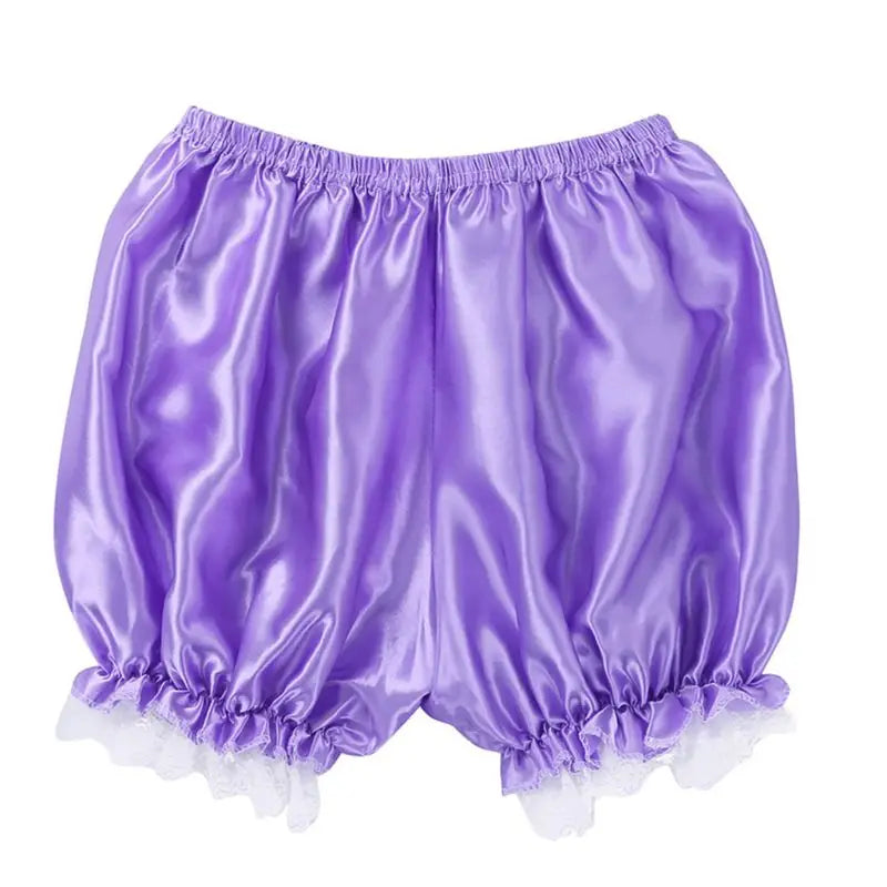 Women Imitation Silk Bloomers Lace Trim Panties Victorian Pumpkin Shorts