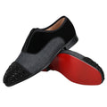 Piergitar Toe Cap Crystals Feature Luxurious Patchwork Velvet Oxfords Shoe Handmade Men Dress Shoes CL Same Red Sole Alpha Flats