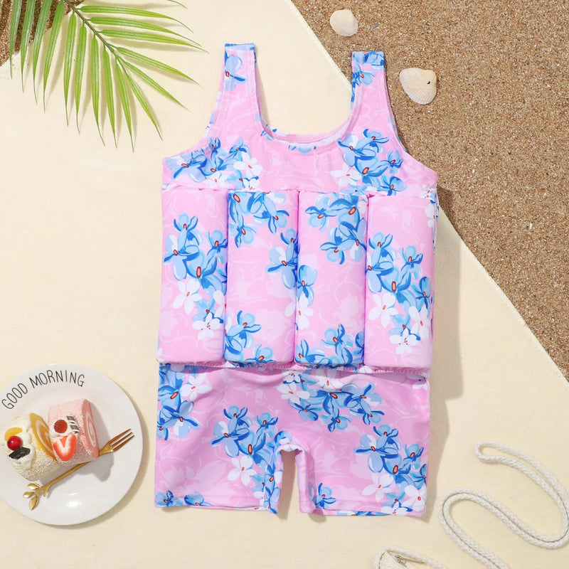 Children's Buoyancy Swimsuit Cartoon Print Swimwear Kid One-Piece Floating Rash Guards Bathing Clothes Boys Girls Swimming Suits