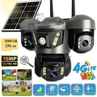 Solar 4G/WIFI IP Camera 15MP Three Lens Screen Waterproof | SAMAG