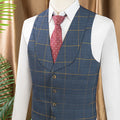 High Quality 3 Piece Checkered Suit Set Dark Blue Stylish Business Office Wedding Formal Outfit Elegant Full Man Dinner Suit