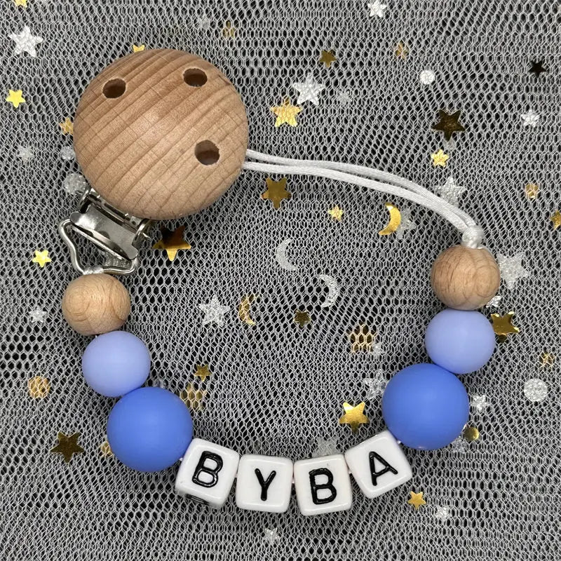 Free Custom Personalized Name Pacifier Clips Handmade Beech Wood Chain Silicone Crown Holder Soother Baby Teething Toy Chew Gift